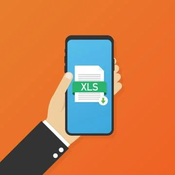 Download XLS button on smartphone screen. Downloading document concept. File  Stock Illustration