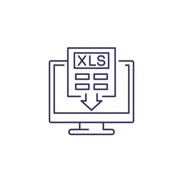 Download xls document in computer line icon Stock Illustration