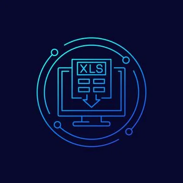 Download xls document in computer line vector icon Stock Illustration