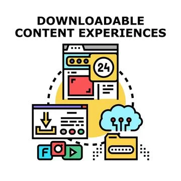 Downloadable content experiences creating digital access process Stock Illustration