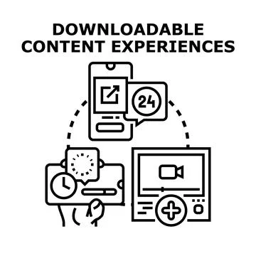 Downloadable content experiences on digital devices concept Stock Illustration