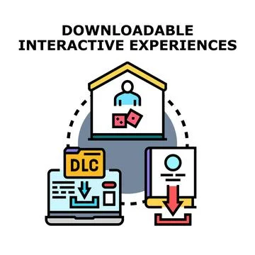 Downloadable interactive experiences concept with laptop and user Stock Illustration