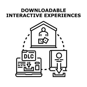 Downloadable interactive experiences concept with laptop and user Stock Illustration