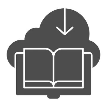 Downloaded book solid icon. Cloud with book vector illustration isolated on Illustrazione stock