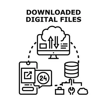 Downloaded digital files managing cloud network Stock Illustration