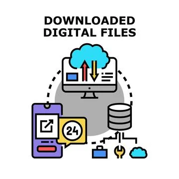 Downloaded digital files managing cloud network Stock Illustration