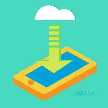 Downloading application from cloud storage to smartphone. eps10 Stock Illustration