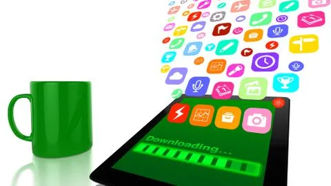 Downloading applications to tablet Illustrazione stock