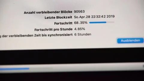 Downloading Bitcoin Blockchain. German Countdown for BTC Blockchain Stock Footage 196522957
