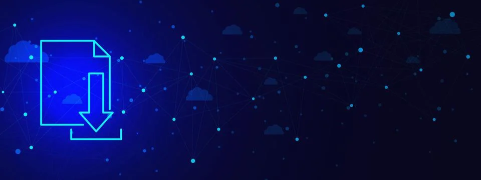 Downloading from cloud data storage with connecting dots and lines. Stock Illustration