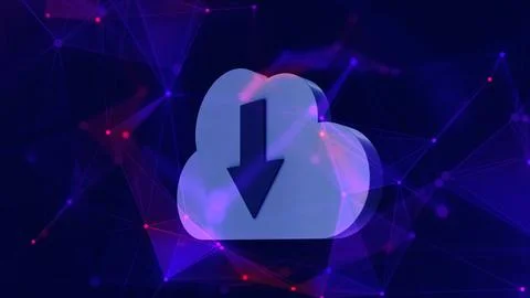 Downloading from cloud storage concept, in deep digital plexus space. Stock Illustration