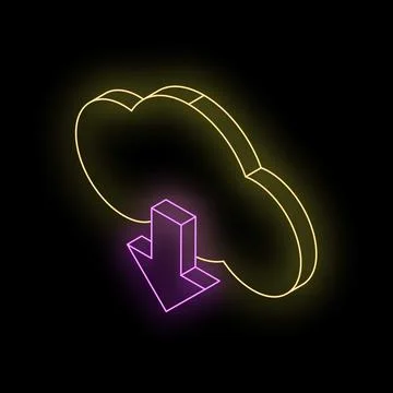 Downloading from cloud storage with neon effect on black background Illustrazione stock