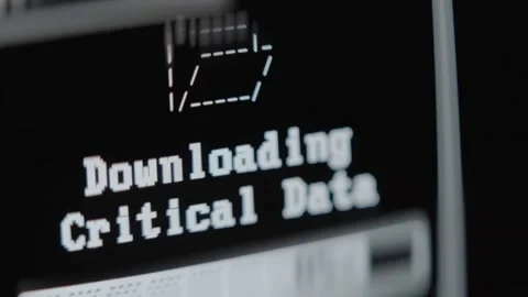 Downloading critical data window, hacking process, macro view Stock Footage 292448414