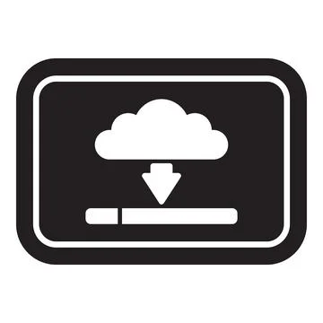 Downloading data from cloud storage, simple black and white icon Stockillustratie