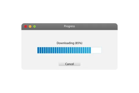 Downloading data window with progress bar. Interface on a white background. F Stock Illustration