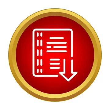 Downloading document data file icon on red button Stock Illustration