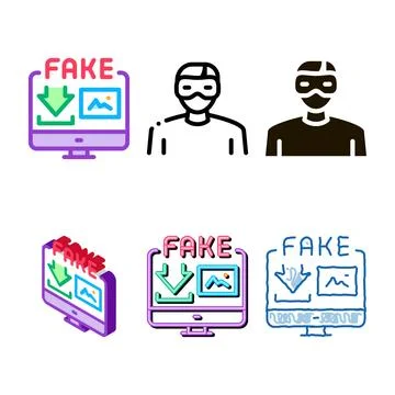 Downloading fake image icon vector types outline Stock Illustration