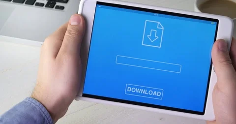 Downloading file to the digital tablet Stock Footage
