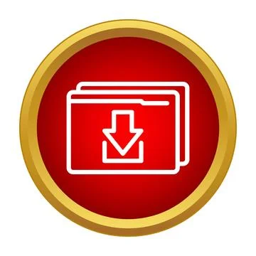 Downloading file into a folder icon on red button 스톡 일러스트