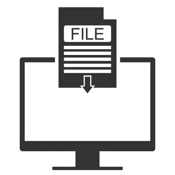 Downloading a file to your computer. File download icon on computer. Vector. Stock Illustration