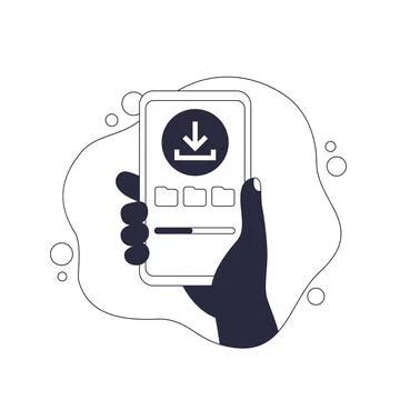 Downloading files design with progress bar and phone in hand Stock Illustration