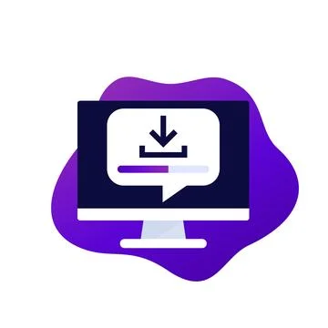 Downloading files icon with a computer and progress bar Stock Illustration