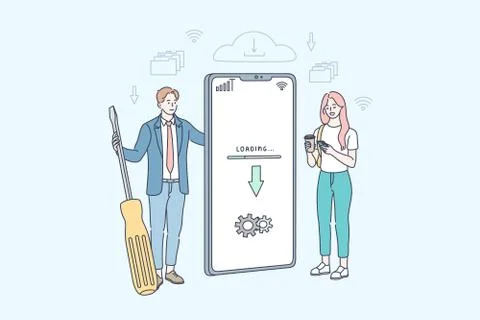 Downloading, service, program, system update, repair, business concept イラスト素材
