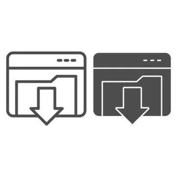 Downloads folder line and solid icon. Computer directory with down arrow in 스톡 일러스트