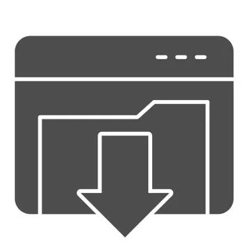 Downloads folder solid icon. Computer directory with down arrow in window Stock Illustration