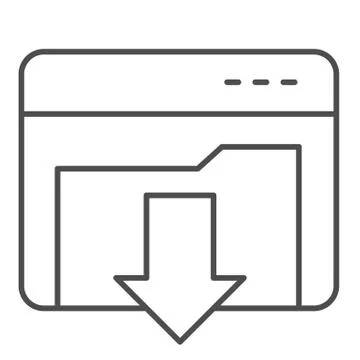Downloads folder thin line icon. Computer directory with down arrow in window Stock Illustration