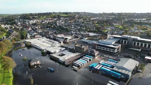 Downpatrick- Flying over car park from Cathedral Stock Footage 255076464