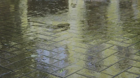 Downpour rain on plaster in city Stockbeeldmateriaal 38044890