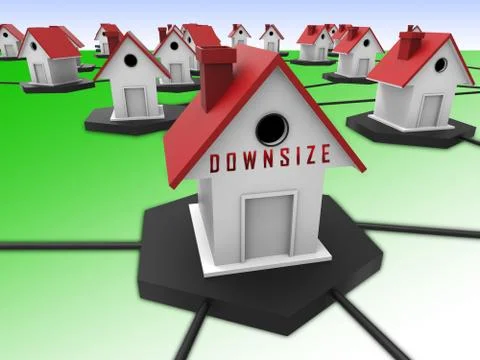 Downsize Home Symbol Means Downsizing Property Due To Retirement Or Budget -  스톡 일러스트