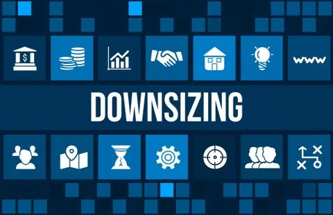 Downsizing concept image with business icons and copyspace. Stock Illustration