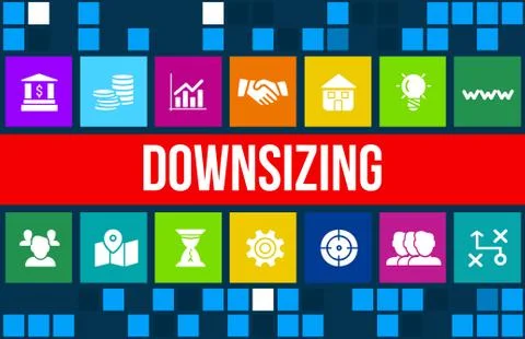 Downsizing concept image with business icons and copyspace. Stock Illustration