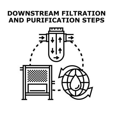 Downstream filtration and purification steps for water treatment Stock Illustration