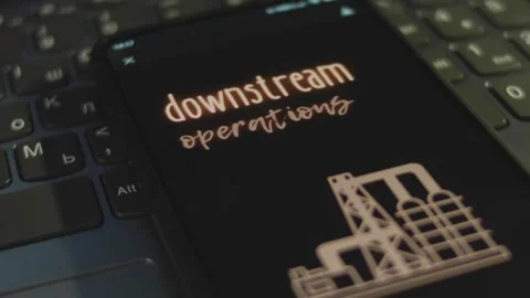 Downstream Operations inscription on smartphone screen with black background Stock Footage 271135977