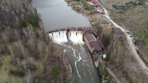 Downstream view on hydroelectric power station Stock Footage 204775355
