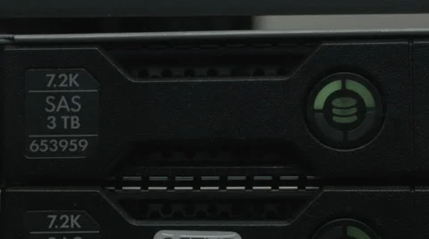 Downtilt over HDD array interfaces Stock Footage 57750333