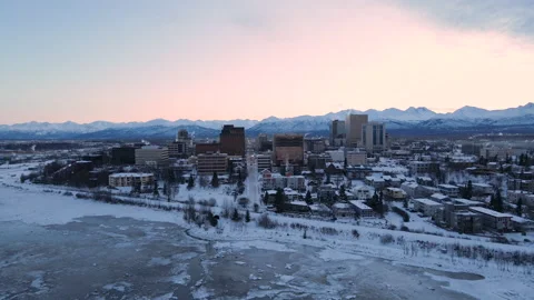 Downtown Anchorage Alaska on a winter morning Stock Footage