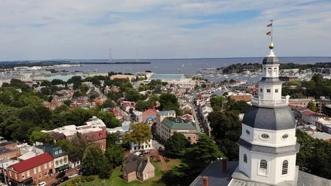 Downtown Annapolis Maryland Aerial Drone Stock Footage