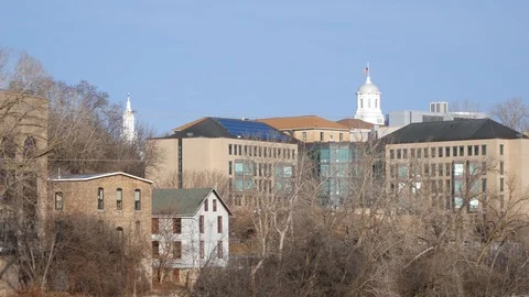 Downtown Appleton from the Fox River Stock Footage 100527161