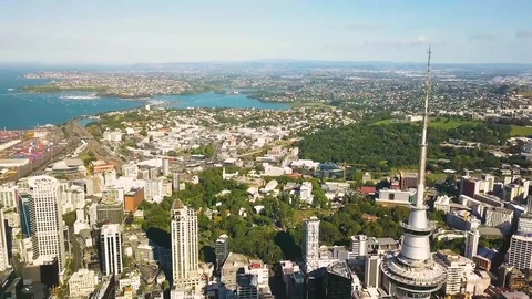 Downtown Auckland New Zealand Skyline and Tower Stock Footage