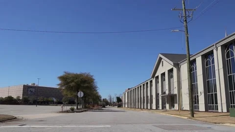 Downtown Augusta Georgia Pan of a modern building and James Brown arena with  Stock Footage 149049919
