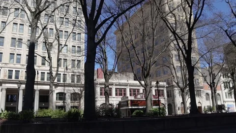 Downtown Augusta Georgia Pan of old buildings with clear blue sky Stock Footage 149039504