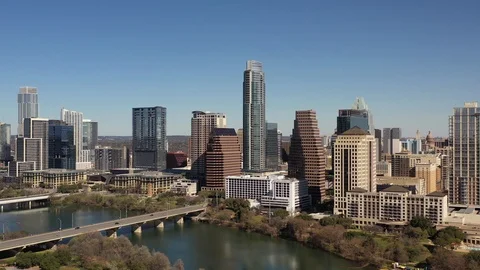 Downtown Austin Drone Push In Stock Footage