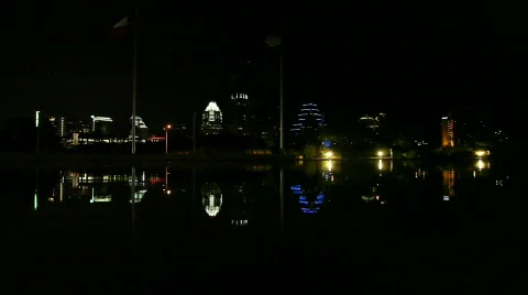 Downtown Austin Night Reflection Stock Footage 513346