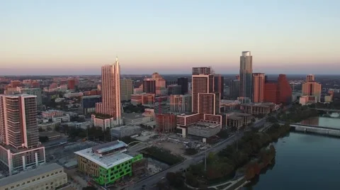 Downtown Austin Sunset Pan Stock Footage 57935598