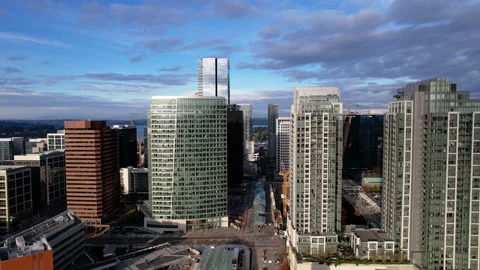 Downtown Bellevue Washington drone pull Stock Footage 235697160