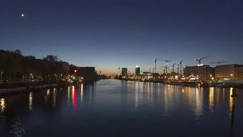 Downtown Berlin from the Oberbaum Bridge Stock Footage 78171407